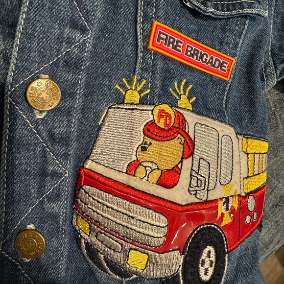 Vintage Firefighter Denim Jacket Toddler Size 24M Unisex Hooded Jean Coat - Picture 3 of 7